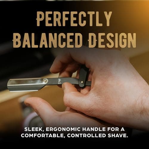 Cut Throat Razor for Men by The Kings Cutthroat® - Men’s Cutthroat Shaving Black & Gold Steel – Leather Travel Pouch & Velvet Kit Bag Included – Essential Male Grooming Accessory for Beards NO Blades — view 4