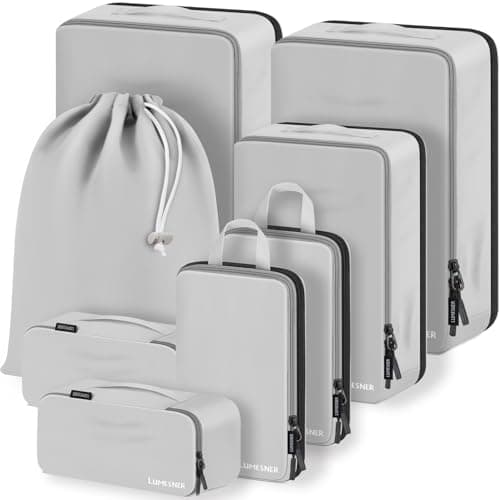 Compression Packing Cubes, Lumesner 8 Set Travel Essentials Packing Cubes for Carry on Suitcases, Compression Suitcase Organizers Bag Set & Travel Cubes (8-piece,Grey)