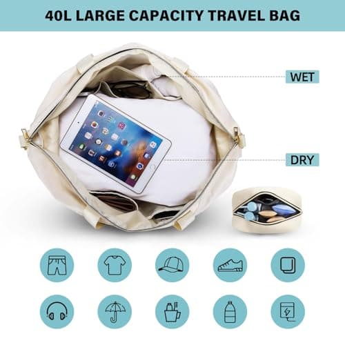 HOMIEE Gym Bag Travel Duffle for Women, Lightweight Overnight Holdall Bag — view 3