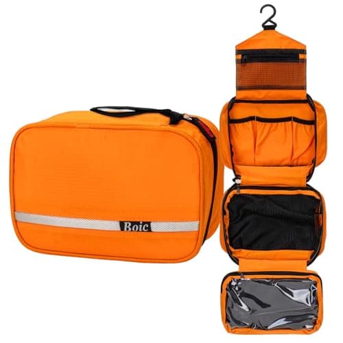 Boic Hanging Toiletry Bag Waterproof, Large Man Wash Bags for Men, Orange,L