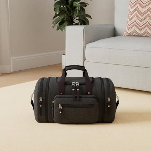 EKOROMIER 55L Canvas Travel Duffel Bag for Men – Expandable Weekender Holdall – Cabin Size Overnight Bag for Gym, Carry-On or Short Trips – Dark Grey — view 2