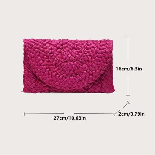 Gyios Straw Shoulder Bag Turquoise Thick‑knit Raffia Envelope Clutch Bag, Fold‑over Hand‑held Purse For Beach Vacation Evening Parties-khaki — view 6
