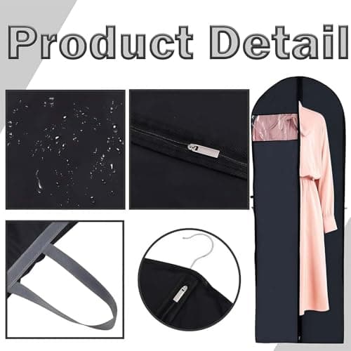 Dress Bags Covers Long, Black Clothes Covers Foldable Coat Cover Protector Bags with Handle Dress Carriers for Women Travel, Coat Bag Suit Cover for Hanging Clothes Storage and Travel — view 3