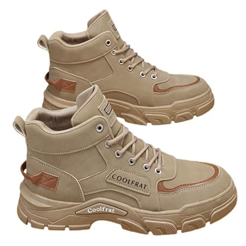 Boots Men's Non-Slip High Top Hiking Shoes Comfortable Casual Walking Shoes Slip on Outdoor Trekking Shoe Non Slip Work Trainers dad Gifts Footwear UK 8 Khaki