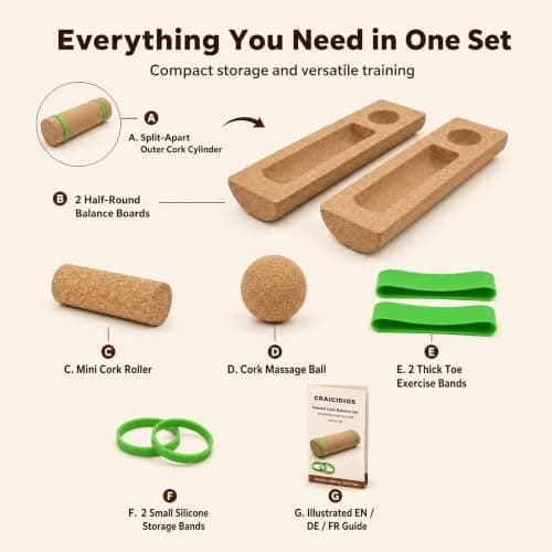Craicidios Cork Balance Board for Feet with Foot Roller, Ball and Toe Bands — view 4