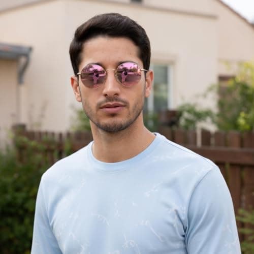 Ultra Round Sunglasses Rose Gold Frame Mirrored Large Retro UV400 — view 5
