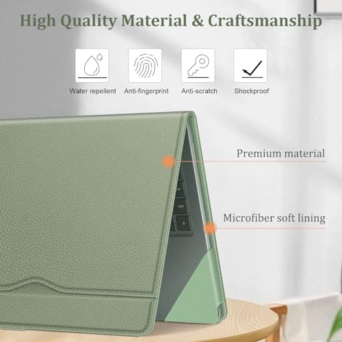 FINTIE Sleeve Case for 13.5 Inch Microsoft Surface Laptop 5/4/3/2 (Model: 1951/1868/1958/1950/1867/1769), Premium PU Leather Protective Folio Book Cover with Large Pocket, Sage — view 2