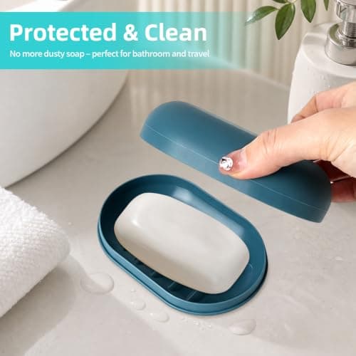 3 Pcs Soap Dish with Lid & 3 Pcs Toothbrush Case Set, Travel Soap Box Leakproof Container, Plastic Bar Soap Holder Portable for Home Camping Hiking Gym — view 4