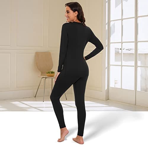 SIHOHAN Womens Thermal Underwear Set Fleece Lined Tops Bottoms Black — view 3