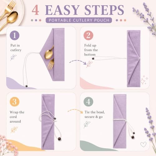 Tatuo 5 Pcs Reusable Chopstick Pouch Kit, Portable Utensil Travel Case Bag for Stainless Steel, Glass, Straw, Cleaning Brush, Safety ＆ Impact Resistance, Back to School Gifts(Minimalist,Pastel) — view 4