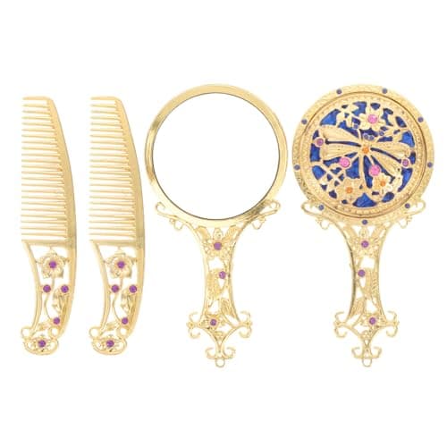 Zerodeko Vintage Mirror Comb Set Antique Handheld Mirror Metal Lightweight Portable Grooming Kit for Wedding Birthday Party Travel