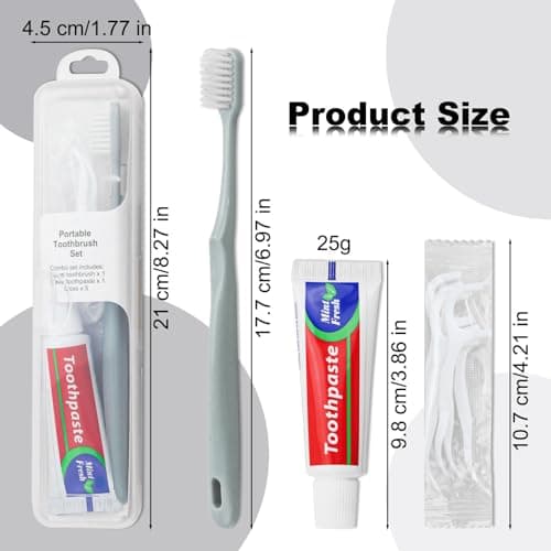 Toothbrush Toothpaste Set, Travel Toothbrush Set with 5 Floss Picks, Travel Toothbrush Set Case, Individually Packaged, Suitable for Home, Travel, Hotel (4-Pack) — view 6