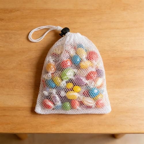 Small Mesh Drawstring Bags 20×15 cm Polyester Mesh Bags with Cord Lock Mini Net Bag for Travel Volleyball Swimming Pool Kitchen Golf Jewelry Toys Gifts (White & Black, 6 PCS) — view 4