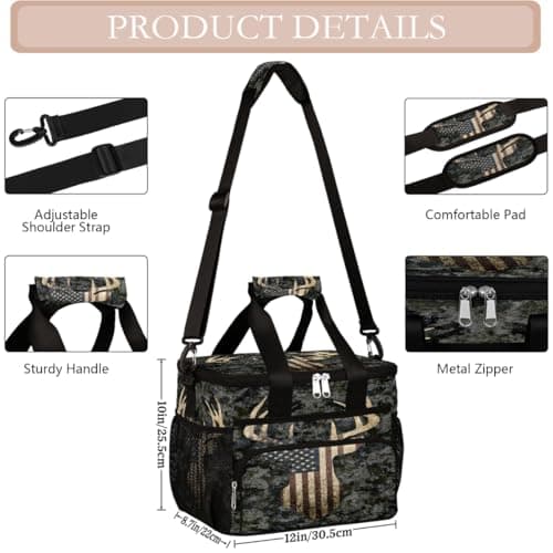 Camouflage Camo Deer American Flag Soft Cooler Bag Insulated Lunch Box for Men & Women, Large Leakproof Lunch Bag Portable Beach Cooler for Work, Picnic, Road Trips,Fishing, Travel, Camping,A-13 — view 2