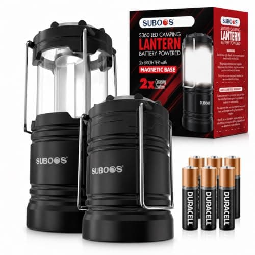 SUBOOS Camping Lanterns Battery Operated [2 Pack] - 2X Brighter LED Camping Light Lamp with Magnetic Base and Foldable Hook for Hanging, Portable for Hurricane, Emergency, Home, Shed and More