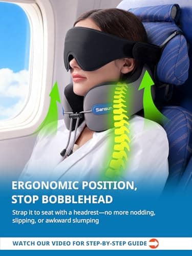SARISUN Travel Pillow for Airplane,Seat Strap for Neck Support,3D Eye Mask — view 2