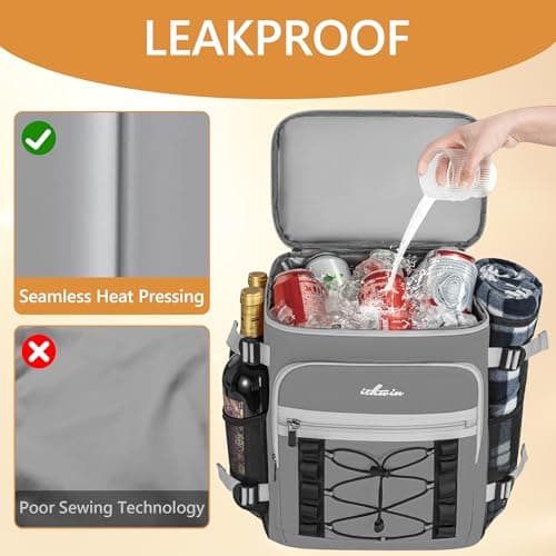 30L 40-Can Cooler Picnic Backpack Cool Bag, Portable Soft Food Cooler Box — view 5