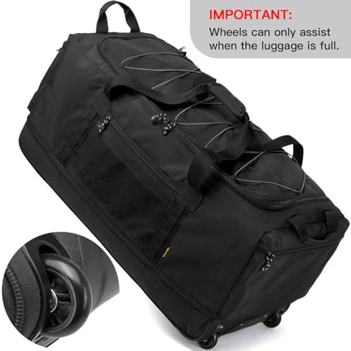 Laripwit Foldable Duffle Bag with Wheels 130-170L Expandable Giant Rolling Duffel Bag 36'' Extra Large Wheeled Holdall for Travel Heavy Duty Collapsible Soft Hand Luggage for Camping Storage, Black — view 5