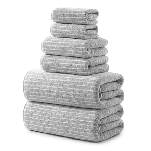 REDKISS Super Soft Luxurious Towel Set-Highly Absorbent-2 Bath Towels 2 Hand Towels 2 Washcloths-Microfiber Coral Velvet Quicker to Dry Towel for Fitness, Bathroom, Sports, Yoga, Travel(Grey,6Pack
