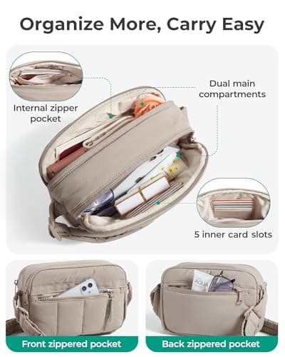 bagsmart Cross Body Bag Women, 2.4L Crossbody Purse Mini Puffy Shoulder Handbag Wallet with RFID Blocking Slots for Travel Daily Hiking, Baby Pink-small — view 4