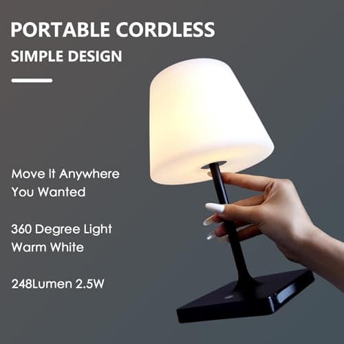ZEONX Waterproof Rechargeable Table Lamp, 5200mAh Cordless Battery Operated LED Night Light with 3 Color Temperatures & Dimmable Touch Control – for Shower, Bathroom, Patio, Camping (Black(1Pack)) — view 5