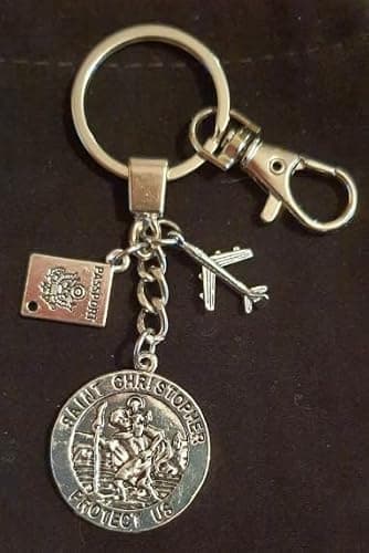 Silver Knight 'ST. CHRISTOPHER PROTECT US' Patron Saint of Travellers Passport & Aeroplane Keyring, Keychain, World Travel, Bon Voyage, Gap Year, Unisex, Bag Charm — view 3