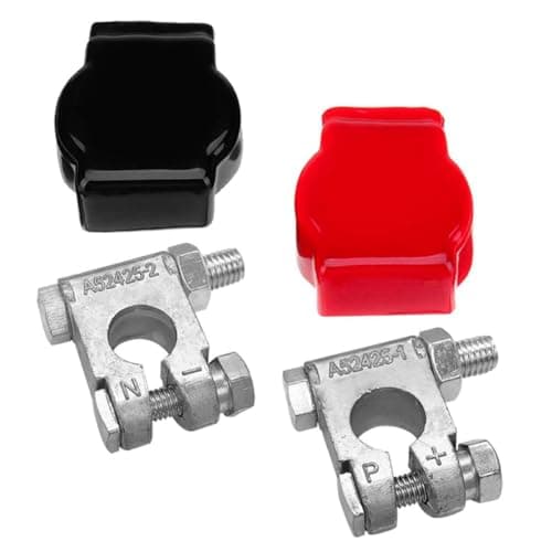 GARVALON Military-Grade Boat Battery Terminal Post Kit with Flame-Retardant Covers, Universal Car RV Marine Battery Terminal Clips Set for Positive and Negative Connections