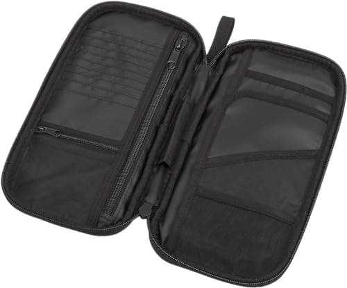 Amazon Basics Passport Holder Travel Wallet, RFID Travel Organizer Document Holder, Nylon with Zippered Pockets, 25.4 x 12.7 cm, Black, Solid — view 3