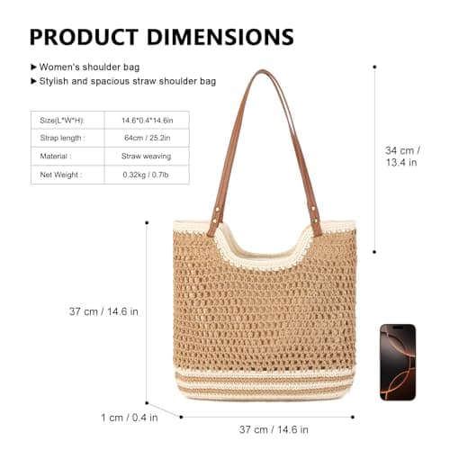 GLITZALL Beach Tote Bag for Women Cotton Rope Woven Shoulder Bag, Large Crochet Summer Handbag with with Faux PU Handles, Lightweight Travel Shopper Bag for Holiday Beach Shopping Everyday — view 3