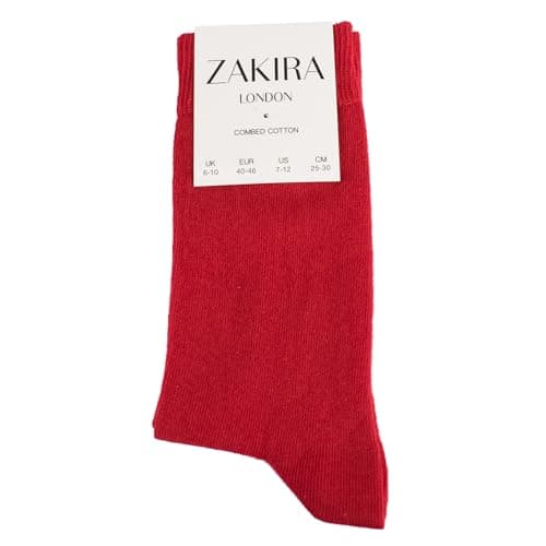 ZAKIRA Combed Cotton Dress Socks - Plain Colour Business Crew Socks for Men & Women, Soft Breathable Cotton, 6-10 (UK), Red — view 5