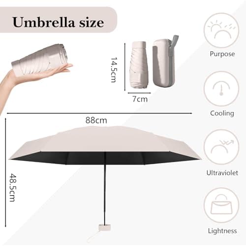 Sykerout Compact Travel Umbrella - Lightweight, Windproof, UV Protection, with Capsule Case, Perfect for Women's Handbags (Beige) — view 2