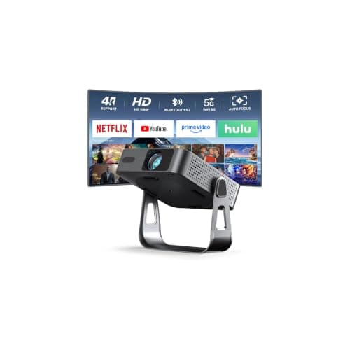 [Compatible with Netflix & Auto Focus] Mini Black Projector 4K Support, Native 1080P Smart Projector, WiFi & Bluetooth, Auto Focus & Auto Keystone Correction, 360° Stand, Home Cinema for Bedroom