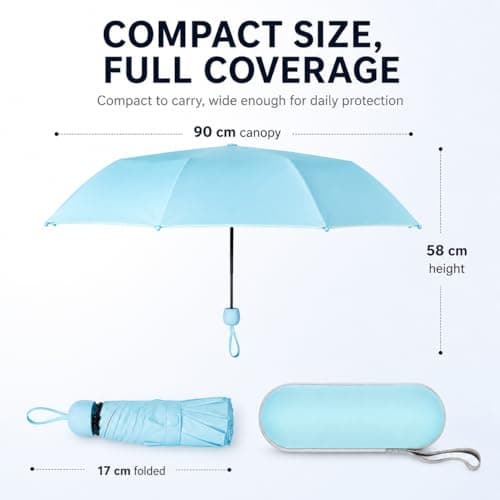 Mini Folding Umbrella with Case, Pocket Sized Lightweight Portable Umbrella, Light Compact Rain Umbrella for Travel Outdoor Daily Use, Small Sun Rain Pocket Umbrella for Girls and Women men (Blue) — view 6