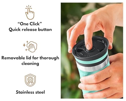 Milu Travel Mug 370ml 450ml - Insulated Coffee Cup to go - 100% Leak Proof - Stainless Steel Drinking Mug - Car Mug Double Wall Insulation Thermo Coffee Flask (Teal, 450ml) — view 3