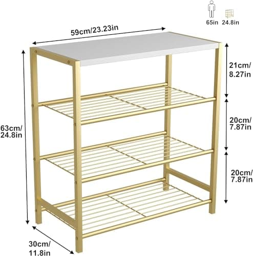 HOME BI 4-Tier Metal Shoe Rack, Storage Organizer Shelf for Closet, Hallway, Entryway, Living Room, Gold — view 3