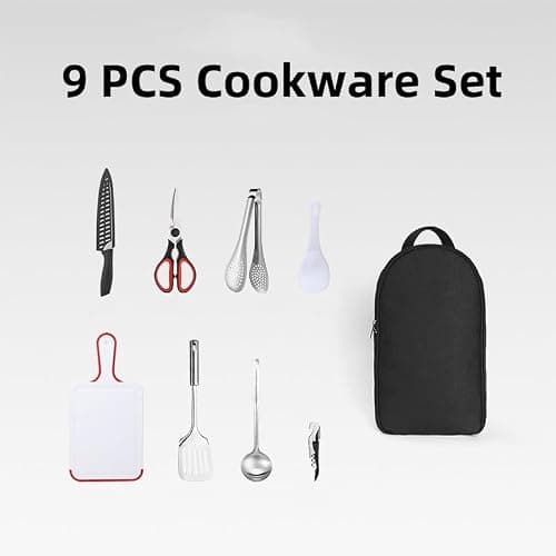 BRAVECOW Portable Cookware Utensils 9Pcs Outdoor Camping Cookware Set Barbecue Stainless Steel Picnic Tableware Simple Kitchen with Organizer Bag Travel Camping Cooking Accessories — view 5