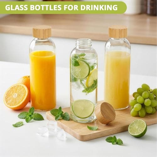 LIMILI Glass Bottles With Bamboo Lids, 2Pcs 300ML Water Bottles, Leak Proof Reusable Drinking Bottles for Hot Cold Drinks, Work, Gym, Home (300ml - 2pcs) — view 5