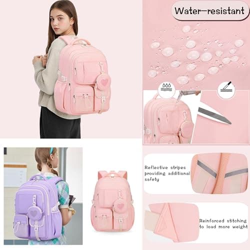 Bansusu Girls Backpack for School Children, Secondary School Bags Backpacks for Girls Casual Daypack Bookbag, Y040-Purple — view 5