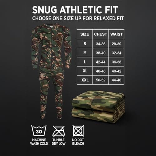 Men’s Camouflage Thermal Baselayer Onesie – Full Body Zip Jumpsuit for Hunting, Outdoor Work & Cold Weather | Stretch Fit, Moisture-Wicking, Lightweight Insulated Undersuit[Green Camouflage,M] — view 5