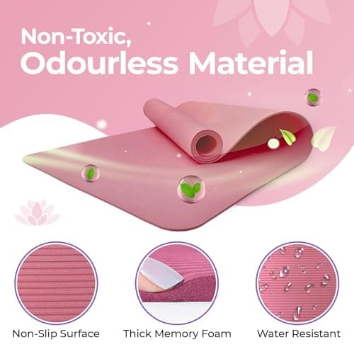 HH Home Hut Non-Slip Yoga Mat - Premium Gym Fitness Exercise Mat for Yoga, Pilates and Workout for Women and Men - Durable Foam Equipment Floor Mat with Carry Strap - Pink Thick 8mm - 183 x 61cm — view 5