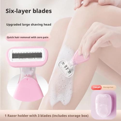 Women’s Short Handle Razor Kit with Aloe Vera & VIT E– Reusable Shaver for Underarm, Leg, Arm & Bikini Area, Non-Slip Mini Travel Set for Smooth Hair Removal (Pink 1pice+3 Replacement Head) — view 4