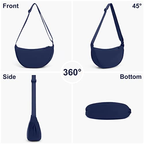 DKIIL NOIYB Crescent Bag for Women Men, Nylon Crescent Bags Hobos Crossbody Bag Portable Crescent Purse with Adjustable Strap Solid Color Chest Bag Shoulder Bag Fanny Packs, A12-navy Blue, 31cm — view 4
