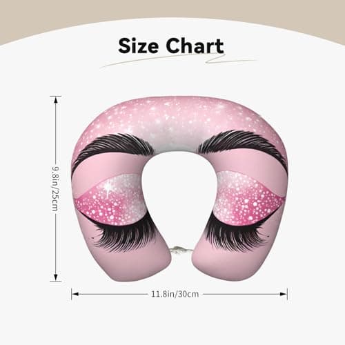 AUGUSTRUSH Memory Foam Neck Pillow - Travel Pillow With Adjustable Clasp, Removable Washable Cover For Airplane Office Car, Ergonomic Support Comfortable U-Shaped Pillow, Rose Gold Eyelashes Print — view 4