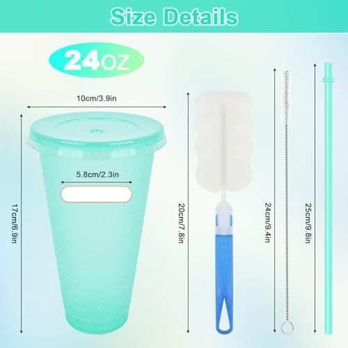 BELICOO 12 Pack Color Changing Cups, 710ml Plastic Cups with Straws & Lids — view 2