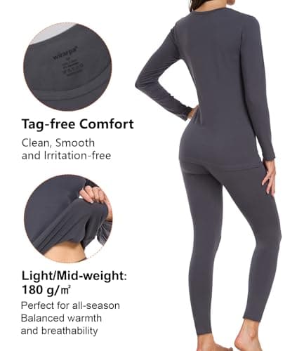 wirarpa Women's Thermal Underwear Set Cotton Base Layer Top & Bottoms M — view 2
