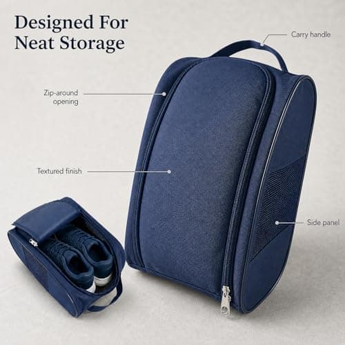 Navy Blue Durable Water-Resistant Shoe Bag for Travel and Gym - Spacious Boot Carrier with Breathable Mesh Panel, Sturdy Carry Handle & Full-Length Zipper for Sports Footwear Storage & Organisation — view 5