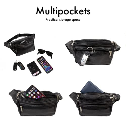 Woodland Leathers Genuine Leather Bum Bag Belt Bag for Women and Men, Black — view 6