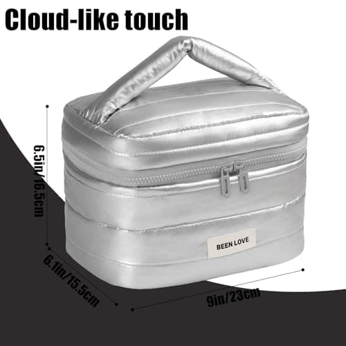Travel Makeup Bag,Makeup Bag Down Cloth,Large Capacity Make up Case,for Women, Travel, School, Gift (Silvery) — view 3