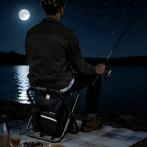 SDLDEER Foldable Camping Chair Backpack with Cooler Insulated Picnic Bag, Detachable Portable Camping Stool Hiking Seat Table Bag for Outdoor Indoor Fishing Travel Beach (Black) — view 2