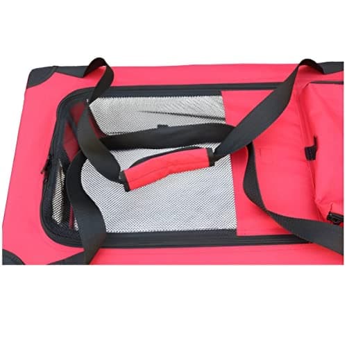 HugglePets Foldable Fabric Pet Crate Carrier - Red (Small 50 x 34cm) Lightweight & Ventilated Double Door Carrier for Dogs & Cats with Sheepskin Mat. Ideal for Home & Travel. — view 4